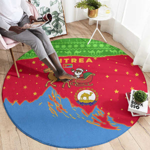 Eritrea Christmas Round Carpet Santa Claus Camel Sleigh National Emblem - African Pride