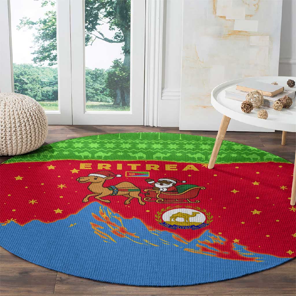 Eritrea Christmas Round Carpet Santa Claus Camel Sleigh National Emblem - African Pride