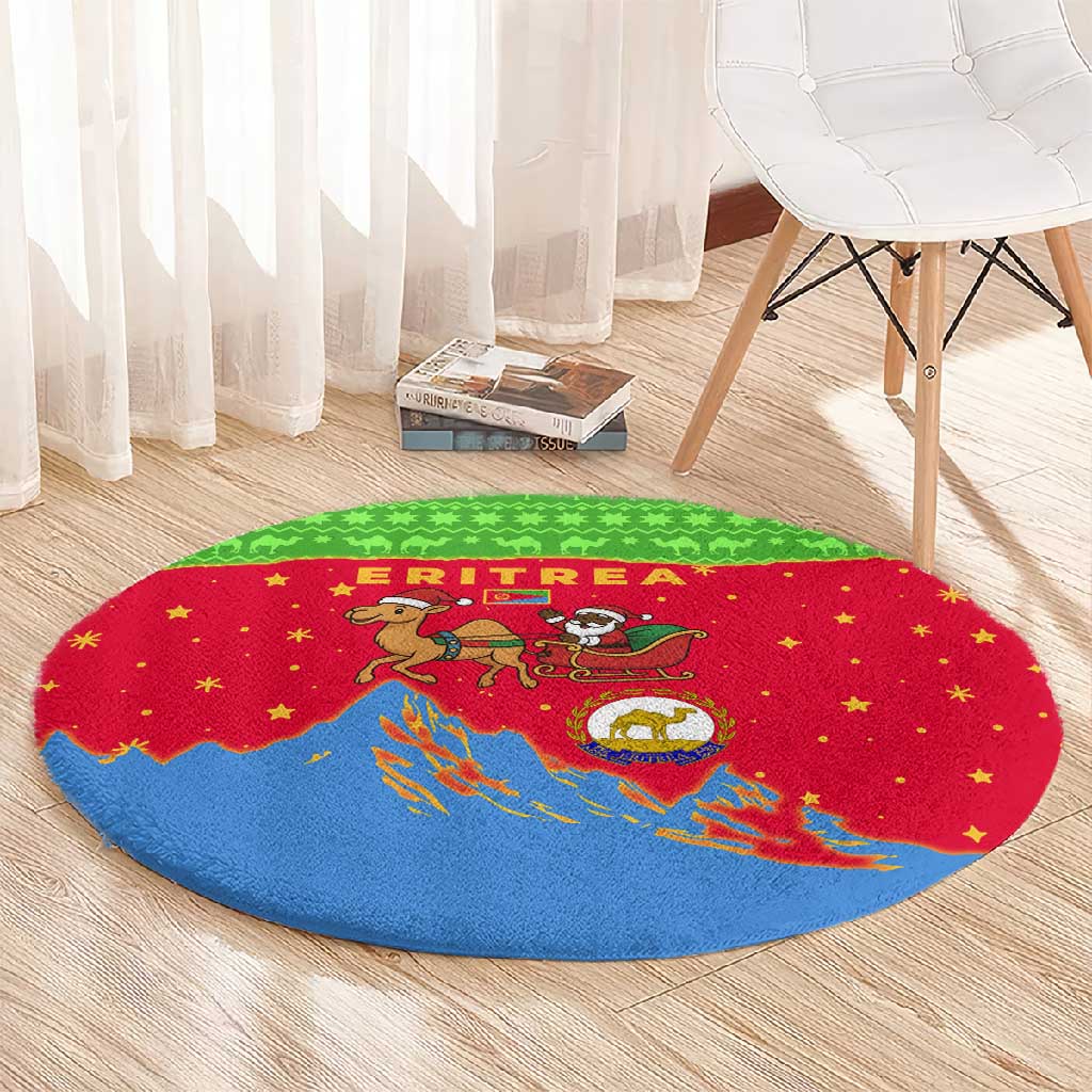 Eritrea Christmas Round Carpet Santa Claus Camel Sleigh National Emblem - African Pride