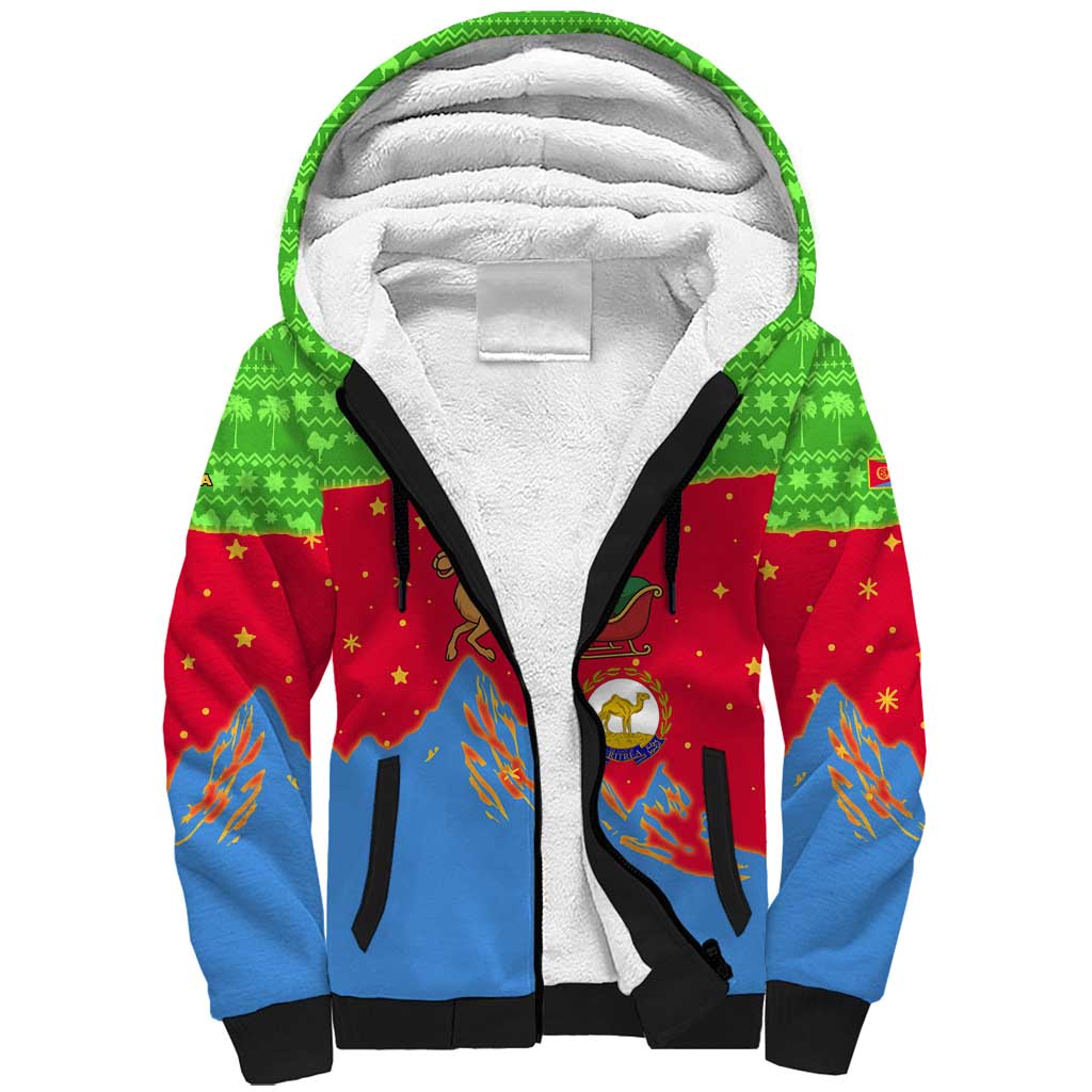 Eritrea Christmas Sherpa Hoodie Santa Claus Camel Sleigh National Emblem - African Pride