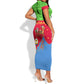Eritrea Christmas Short Sleeve Bodycon Dress Santa Claus Camel Sleigh National Emblem - African Pride