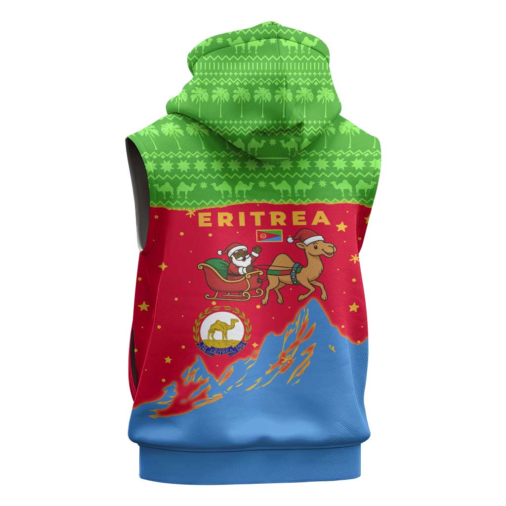 Eritrea Christmas Sleeveless Zip Hoodie Santa Claus Camel Sleigh National Emblem - African Pride