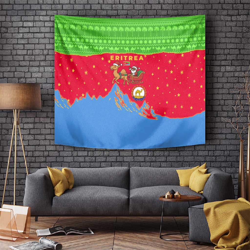 Eritrea Christmas Tapestry Santa Claus Camel Sleigh National Emblem - African Pride