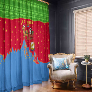 Eritrea Christmas Window Curtain Santa Claus Camel Sleigh National Emblem - African Pride