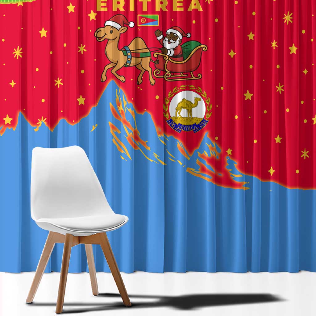 Eritrea Christmas Window Curtain Santa Claus Camel Sleigh National Emblem - African Pride