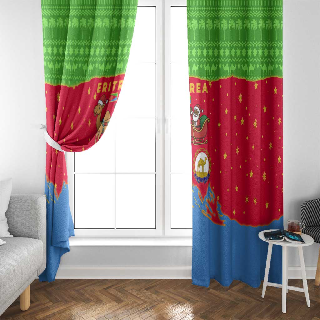 Eritrea Christmas Window Curtain Santa Claus Camel Sleigh National Emblem - African Pride