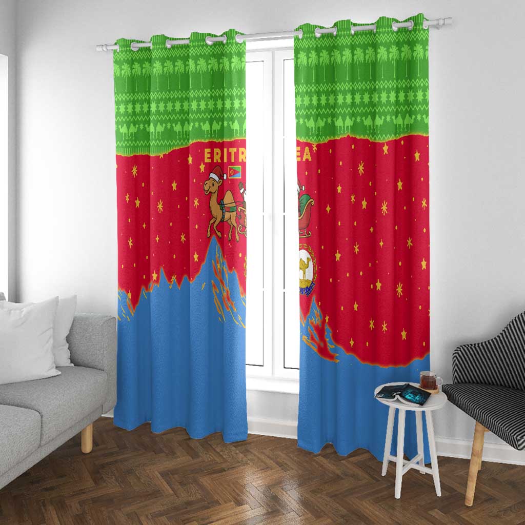 Eritrea Christmas Window Curtain Santa Claus Camel Sleigh National Emblem - African Pride