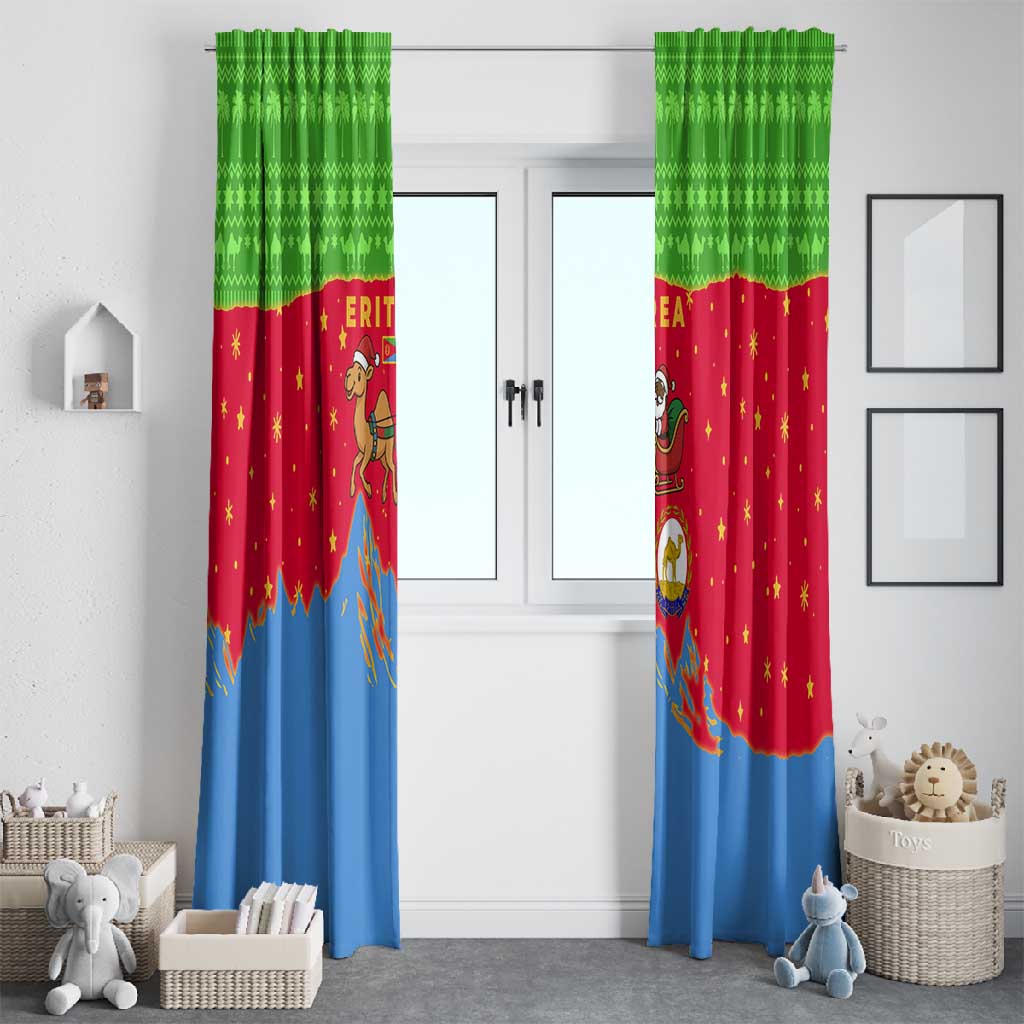 Eritrea Christmas Window Curtain Santa Claus Camel Sleigh National Emblem - African Pride