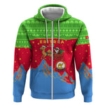 Eritrea Christmas Zip Hoodie Santa Claus Camel Sleigh National Emblem - African Pride