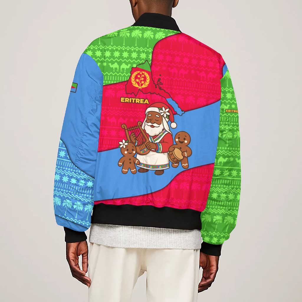 Eritrea Christmas Bomber Jacket African Santa Gingerbread Harp National Flag Colors - African Pride