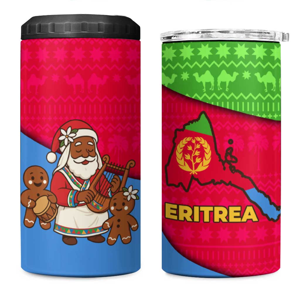 Eritrea Christmas 4 in 1 Can Cooler Tumbler African Santa Gingerbread Harp National Flag Colors - African Pride