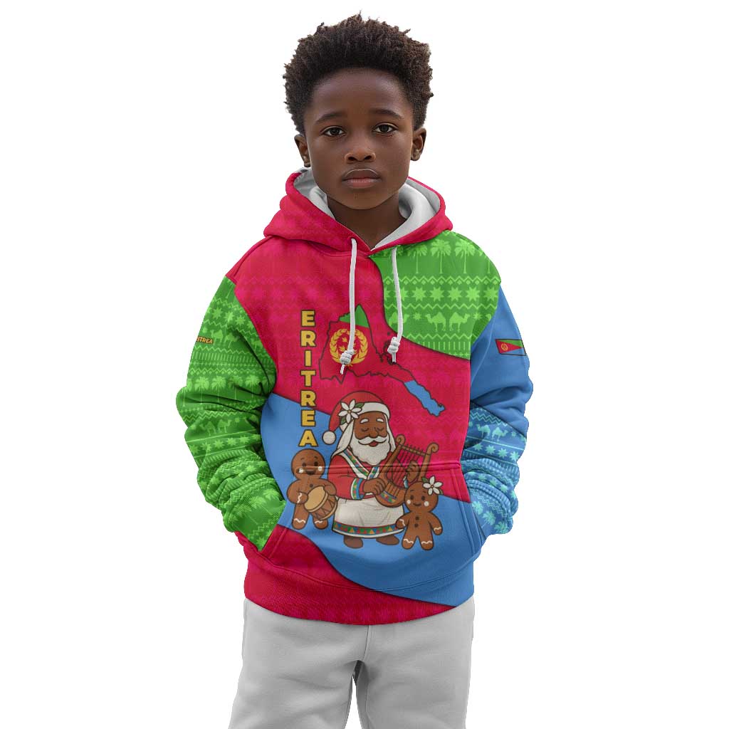 Eritrea Christmas Kid Hoodie African Santa Gingerbread Harp National Flag Colors - African Pride