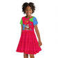 Eritrea Christmas Kid Short Sleeve Dress African Santa Gingerbread Harp National Flag Colors - African Pride