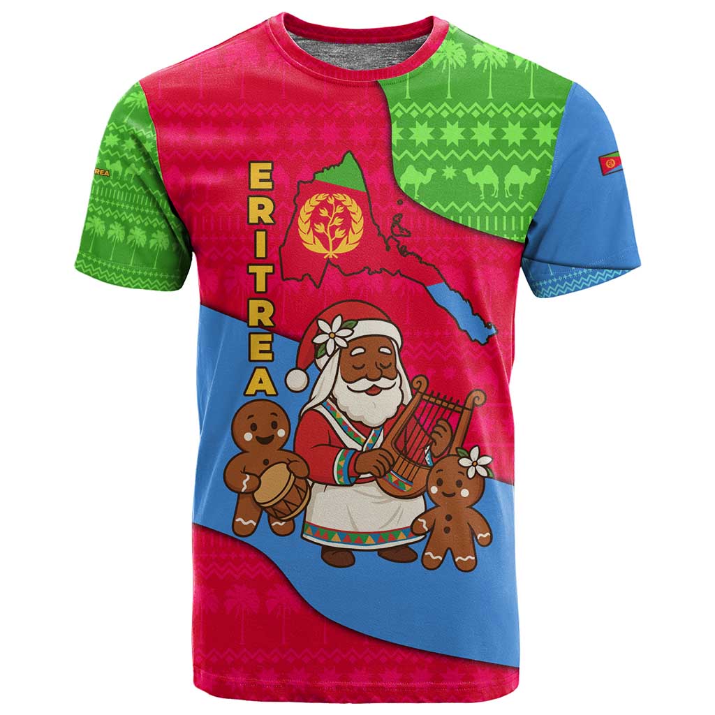 Eritrea Christmas T shirt African Santa Gingerbread Harp National Flag Colors - African Pride