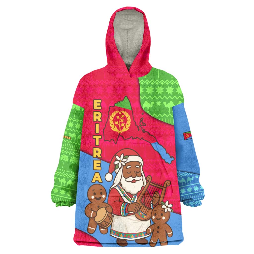 Eritrea Christmas Wearable Blanket Hoodie African Santa Gingerbread Harp National Flag Colors - African Pride