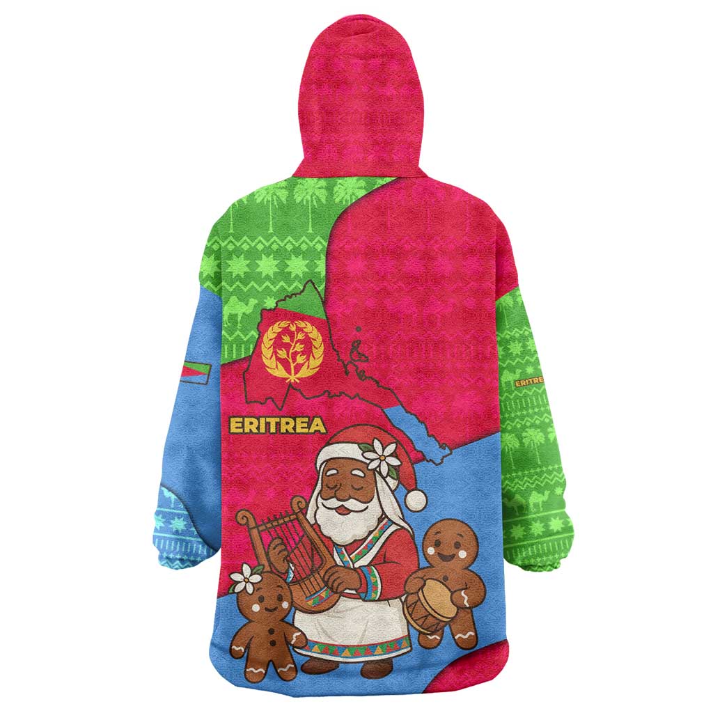Eritrea Christmas Wearable Blanket Hoodie African Santa Gingerbread Harp National Flag Colors - African Pride