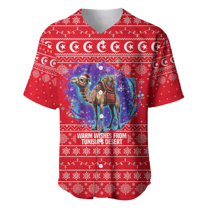 Tunisia Christmas Baseball Jersey Desert Camel Crescent Snowflake Pattern - African Pride