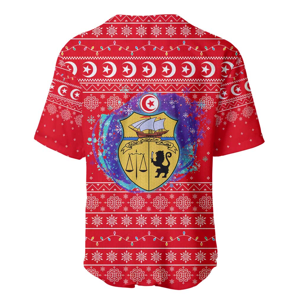 Tunisia Christmas Baseball Jersey Desert Camel Crescent Snowflake Pattern - African Pride