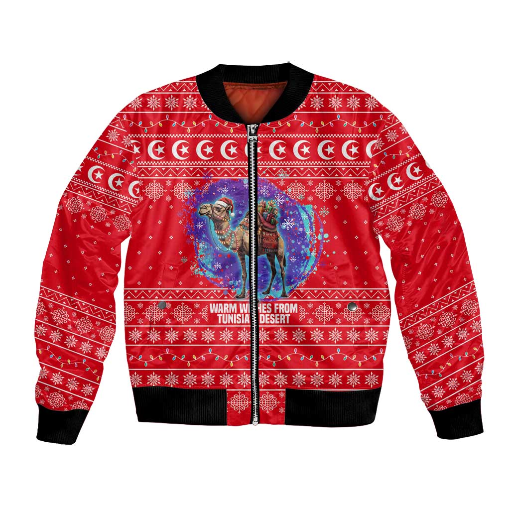Tunisia Christmas Bomber Jacket Desert Camel Crescent Snowflake Pattern - African Pride