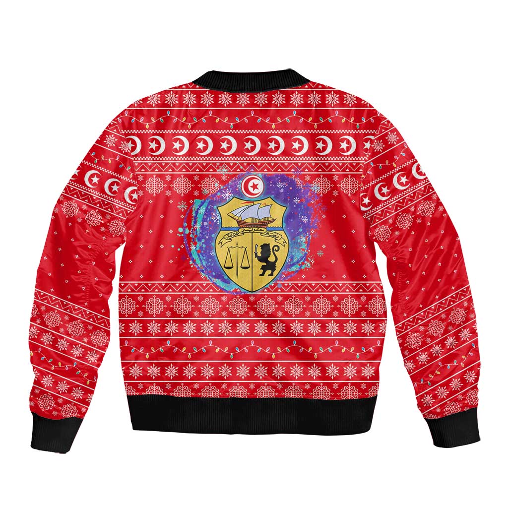 Tunisia Christmas Bomber Jacket Desert Camel Crescent Snowflake Pattern - African Pride
