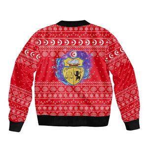 Tunisia Christmas Bomber Jacket Desert Camel Crescent Snowflake Pattern - African Pride