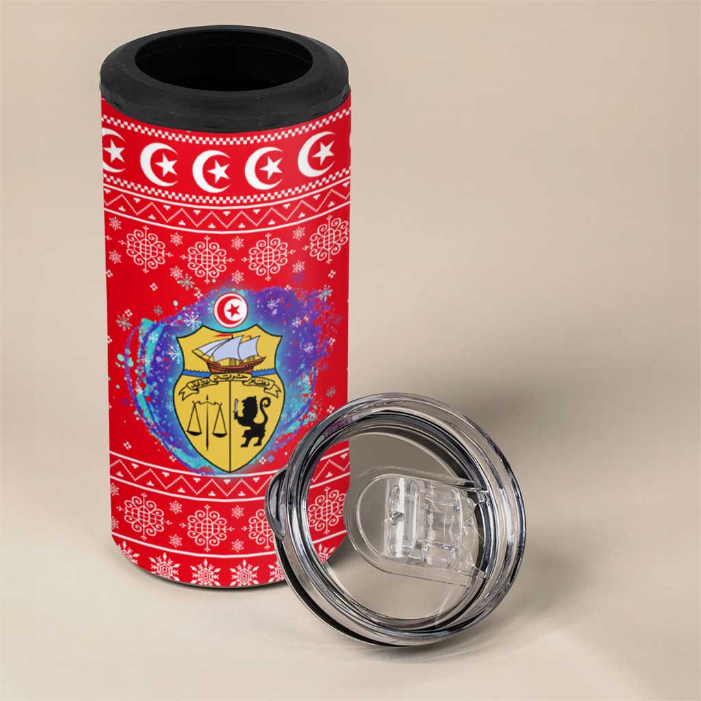 Tunisia Christmas 4 in 1 Can Cooler Tumbler Desert Camel Crescent Snowflake Pattern - African Pride
