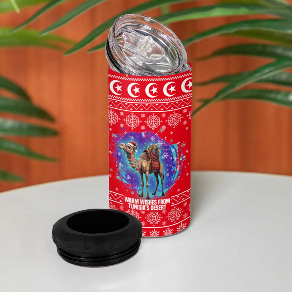 Tunisia Christmas 4 in 1 Can Cooler Tumbler Desert Camel Crescent Snowflake Pattern - African Pride
