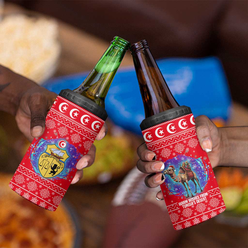 Tunisia Christmas 4 in 1 Can Cooler Tumbler Desert Camel Crescent Snowflake Pattern - African Pride