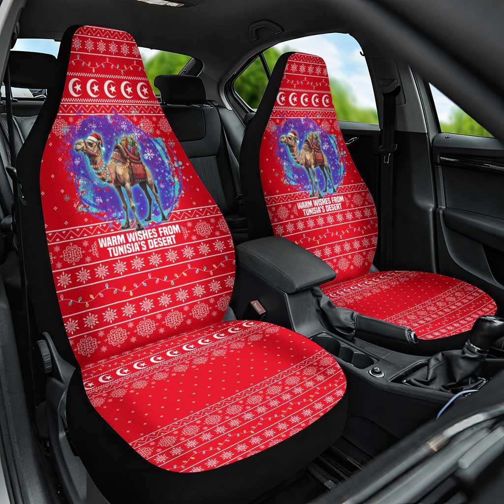 Tunisia Christmas Car Seat Cover Desert Camel Crescent Snowflake Pattern - African Pride