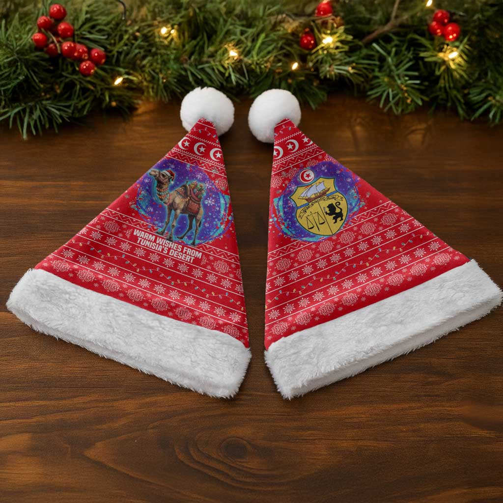 Tunisia Christmas Santa Hat Desert Camel Crescent Snowflake Pattern - African Pride