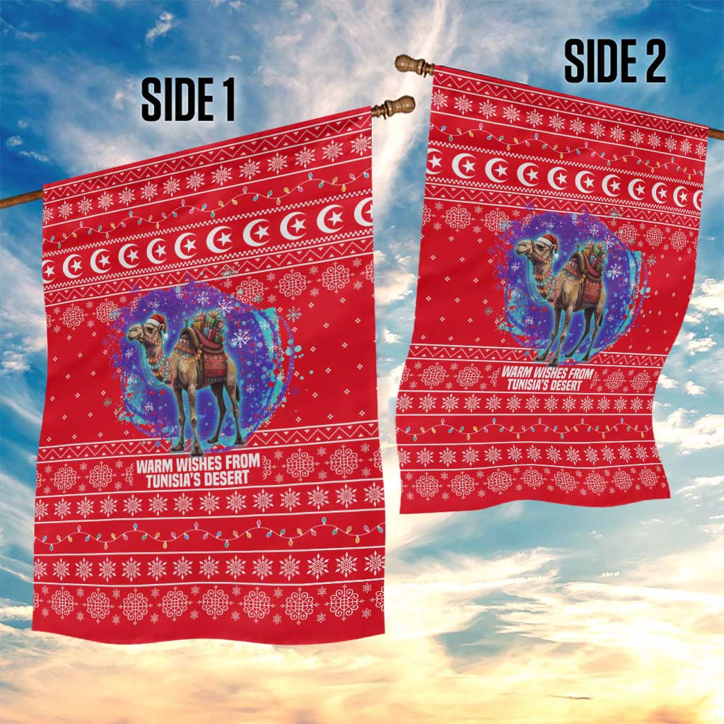 Tunisia Christmas Garden Flag Desert Camel Crescent Snowflake Pattern - African Pride