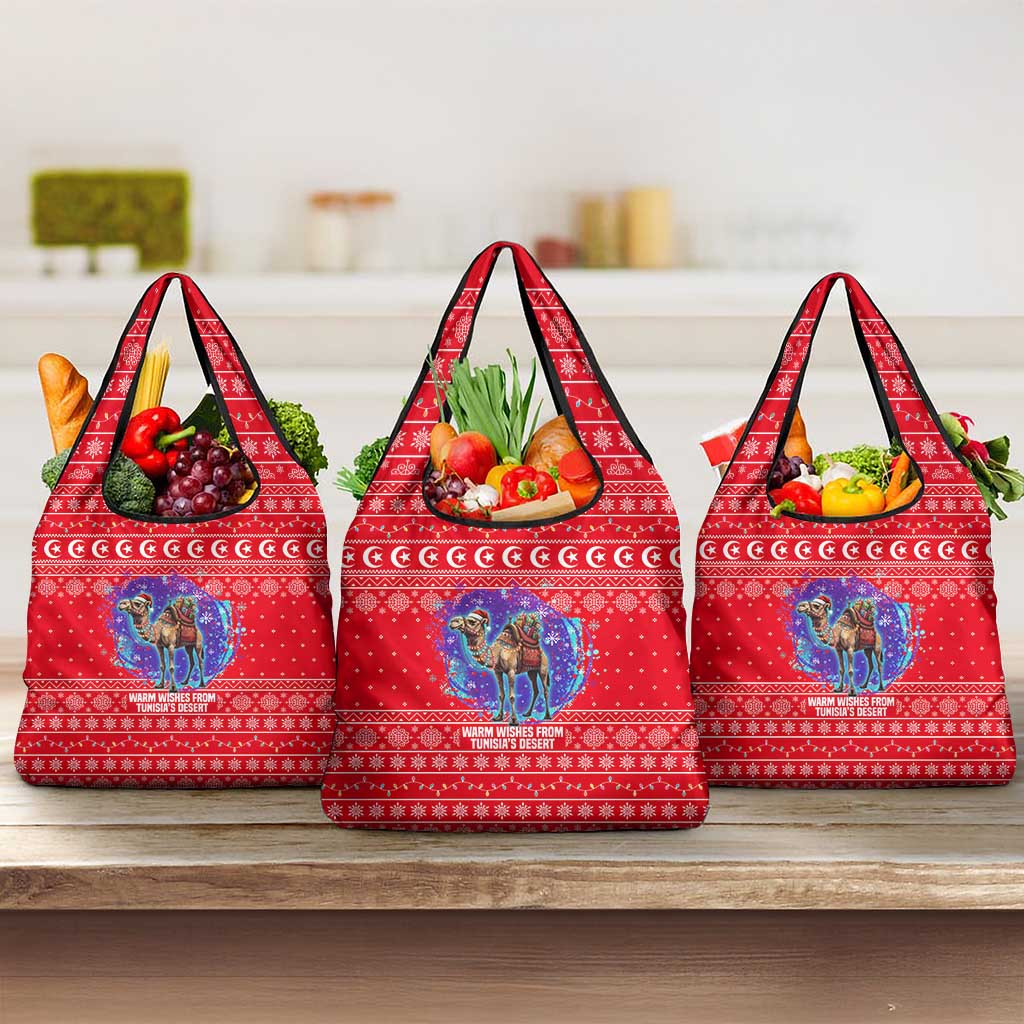 Tunisia Christmas Grocery Bag Desert Camel Crescent Snowflake Pattern - African Pride