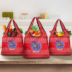 Tunisia Christmas Grocery Bag Desert Camel Crescent Snowflake Pattern - African Pride