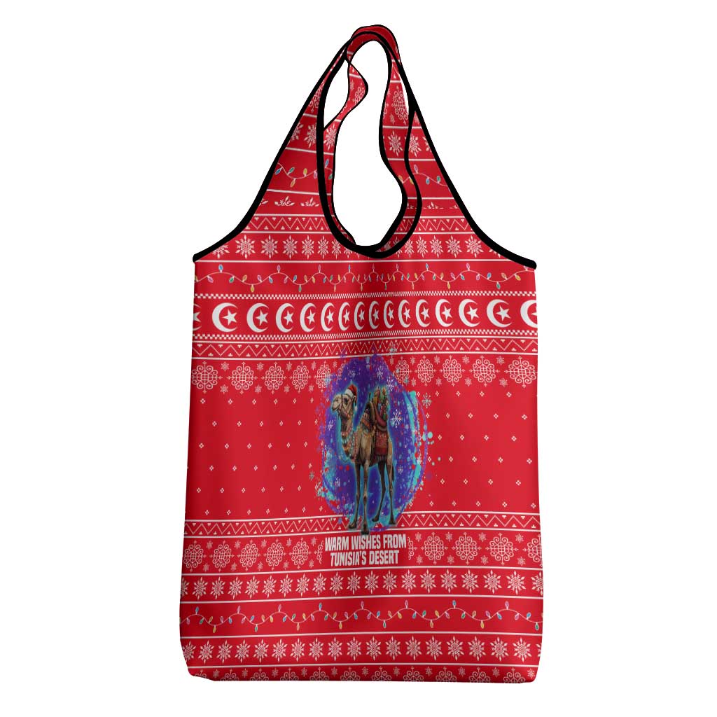 Tunisia Christmas Grocery Bag Desert Camel Crescent Snowflake Pattern - African Pride