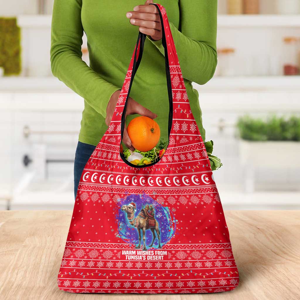 Tunisia Christmas Grocery Bag Desert Camel Crescent Snowflake Pattern - African Pride
