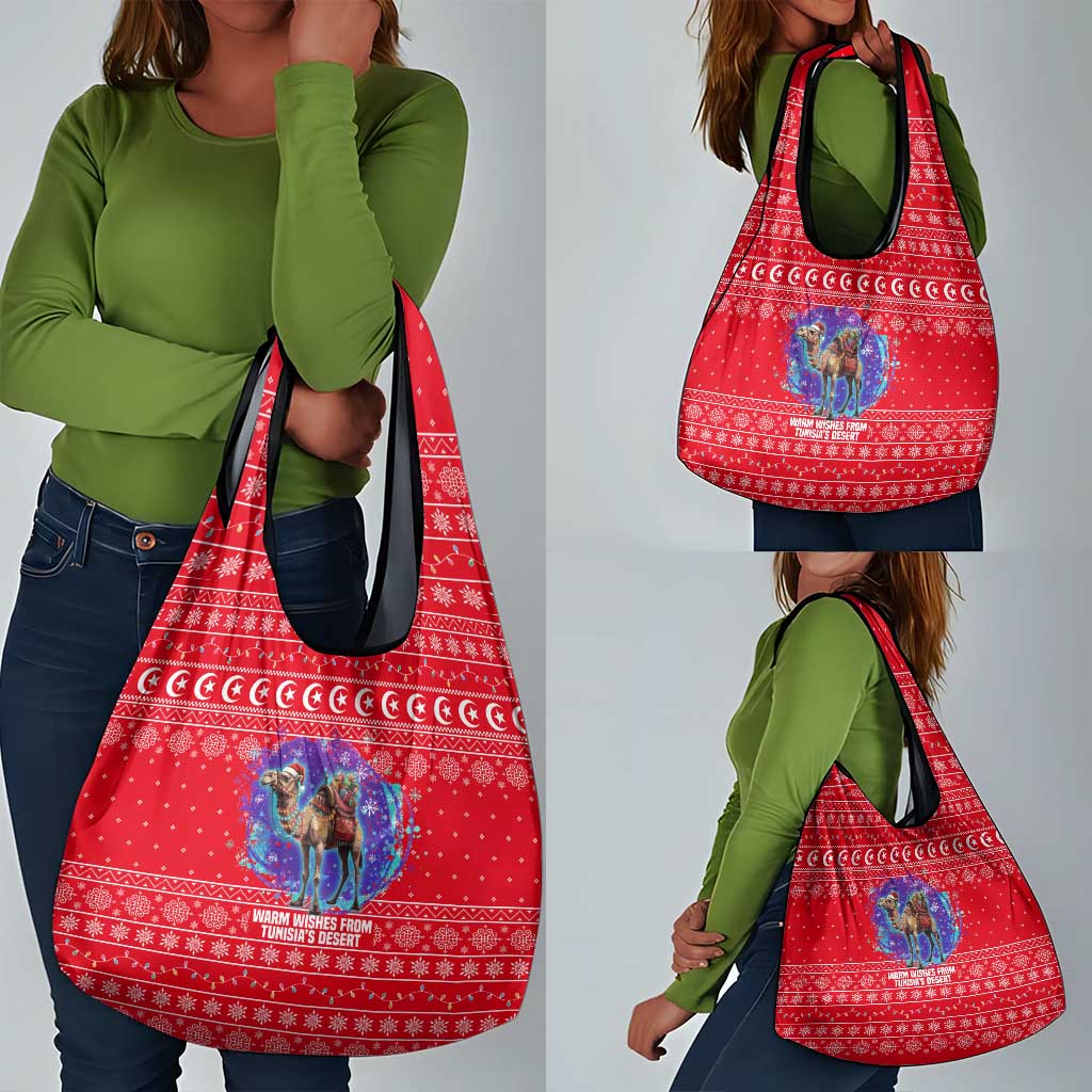 Tunisia Christmas Grocery Bag Desert Camel Crescent Snowflake Pattern - African Pride