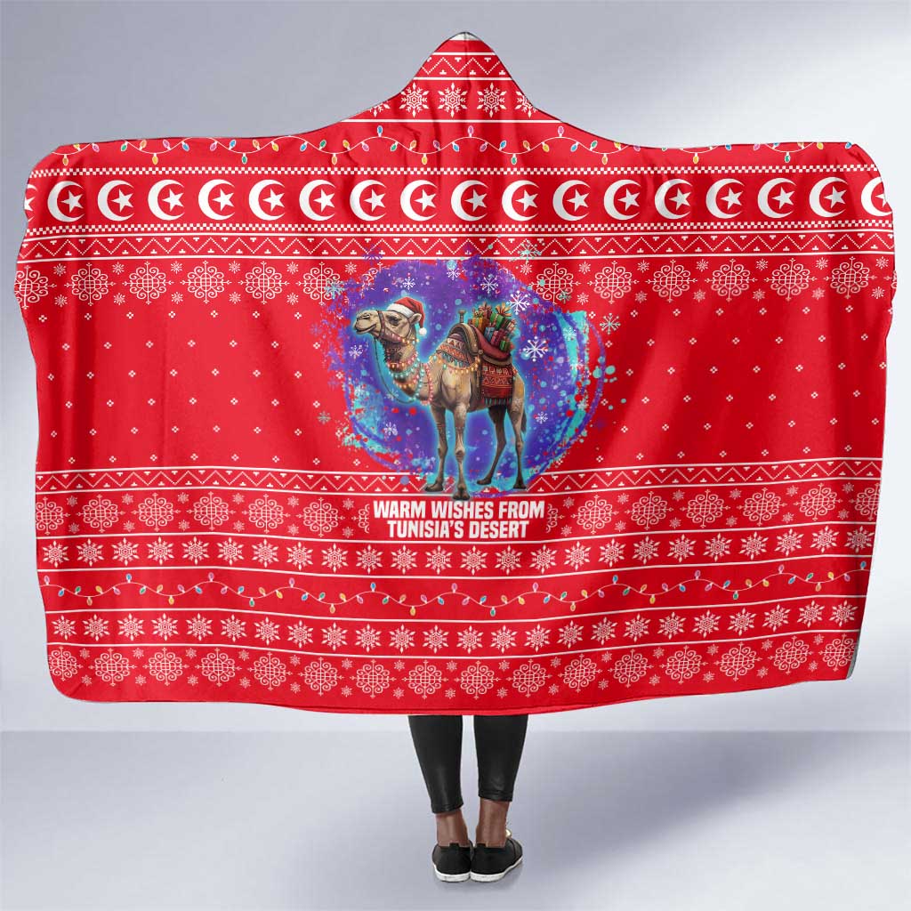 Tunisia Christmas Hooded Blanket Desert Camel Crescent Snowflake Pattern - African Pride