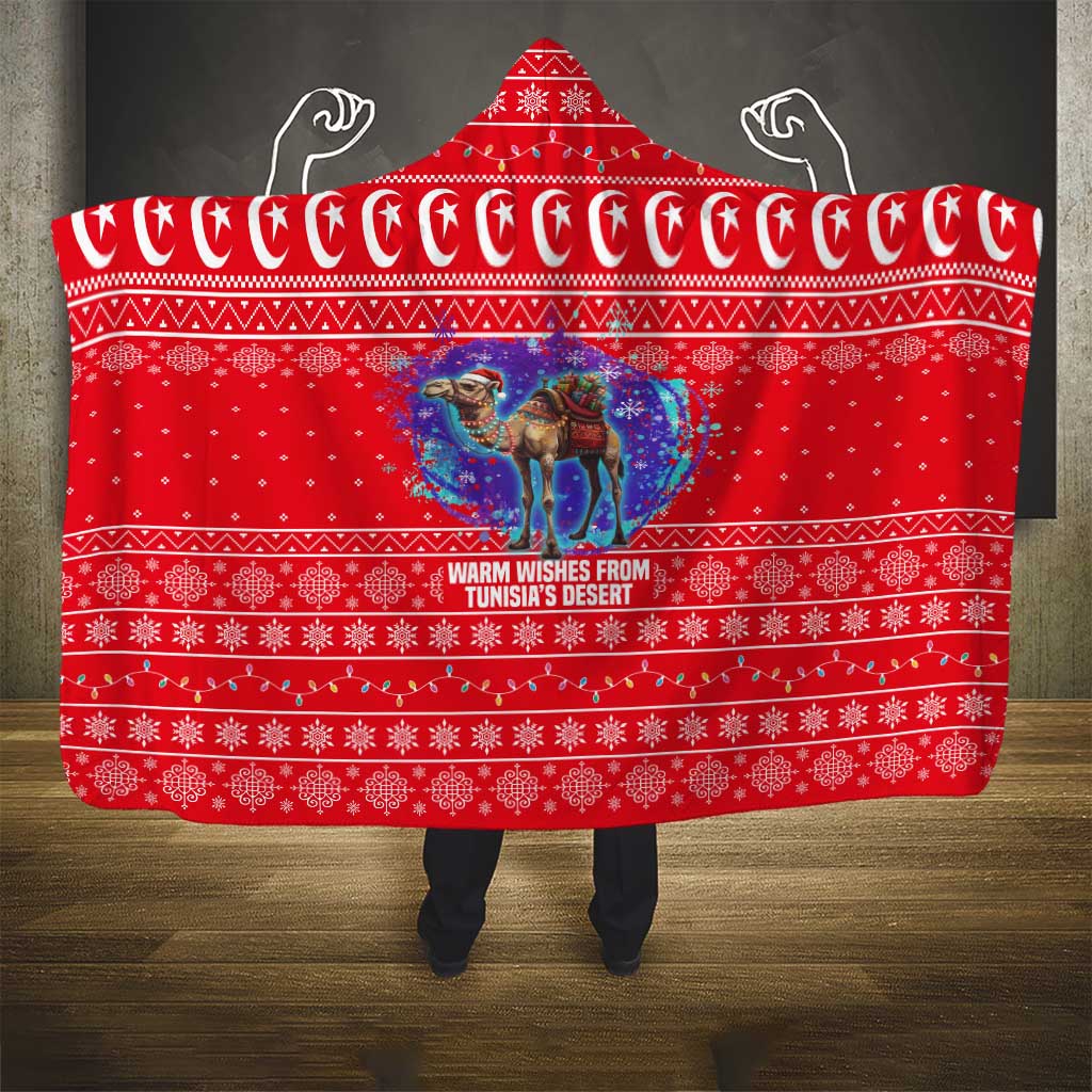 Tunisia Christmas Hooded Blanket Desert Camel Crescent Snowflake Pattern - African Pride