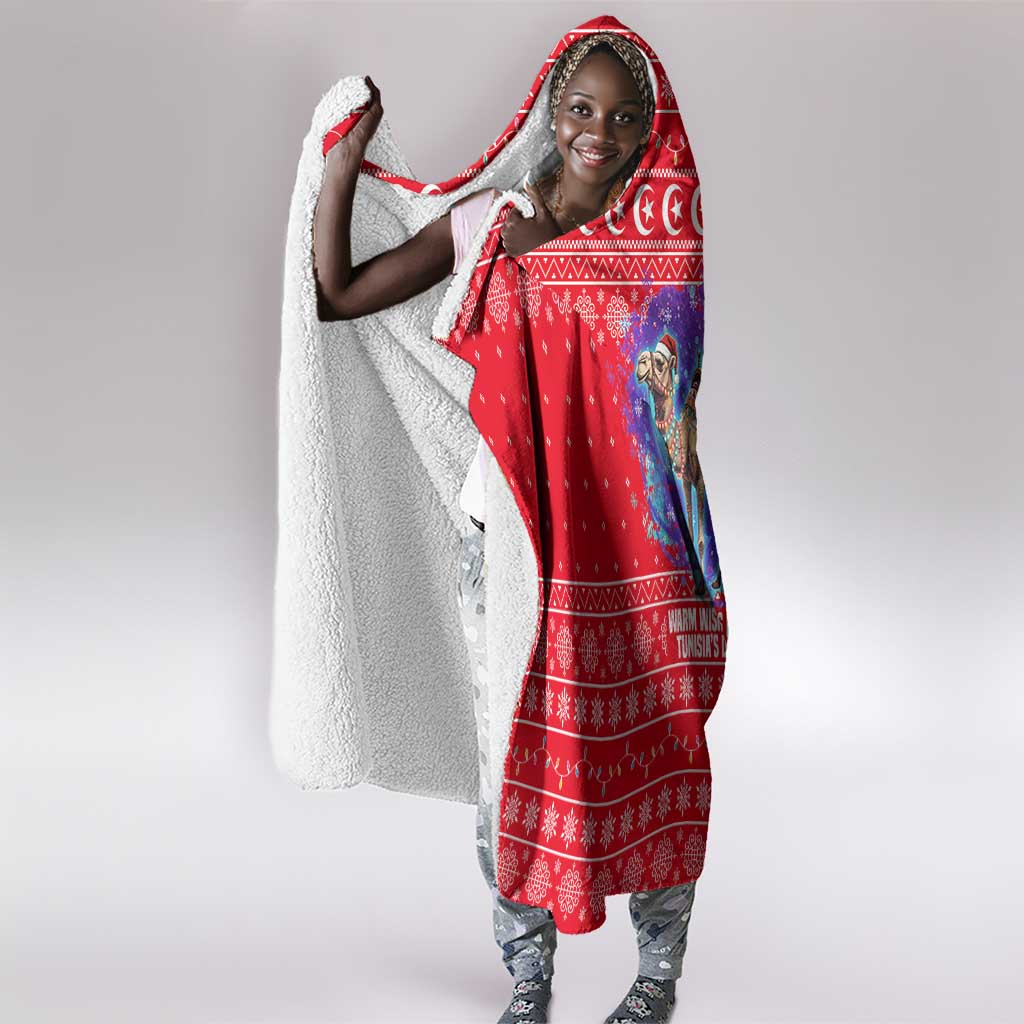 Tunisia Christmas Hooded Blanket Desert Camel Crescent Snowflake Pattern - African Pride