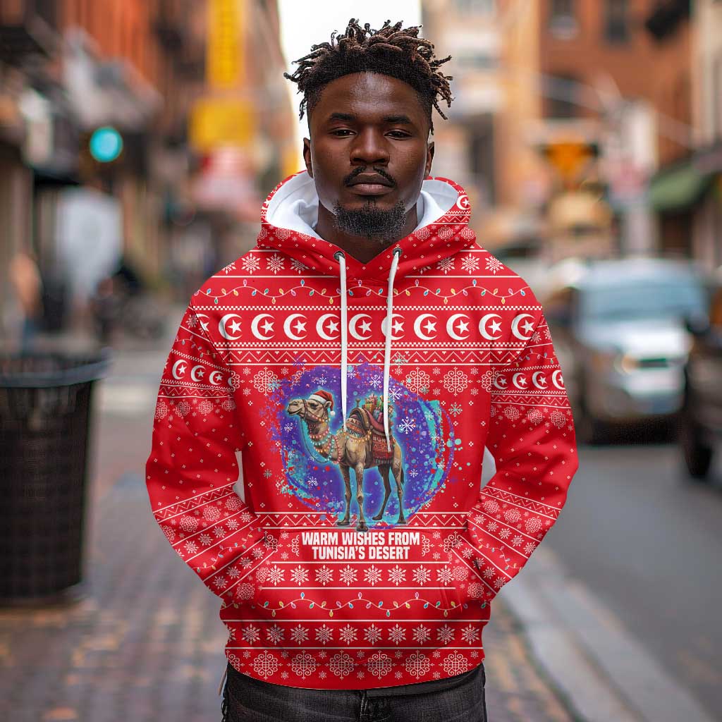 Tunisia Christmas Hoodie Desert Camel Crescent Snowflake Pattern - African Pride