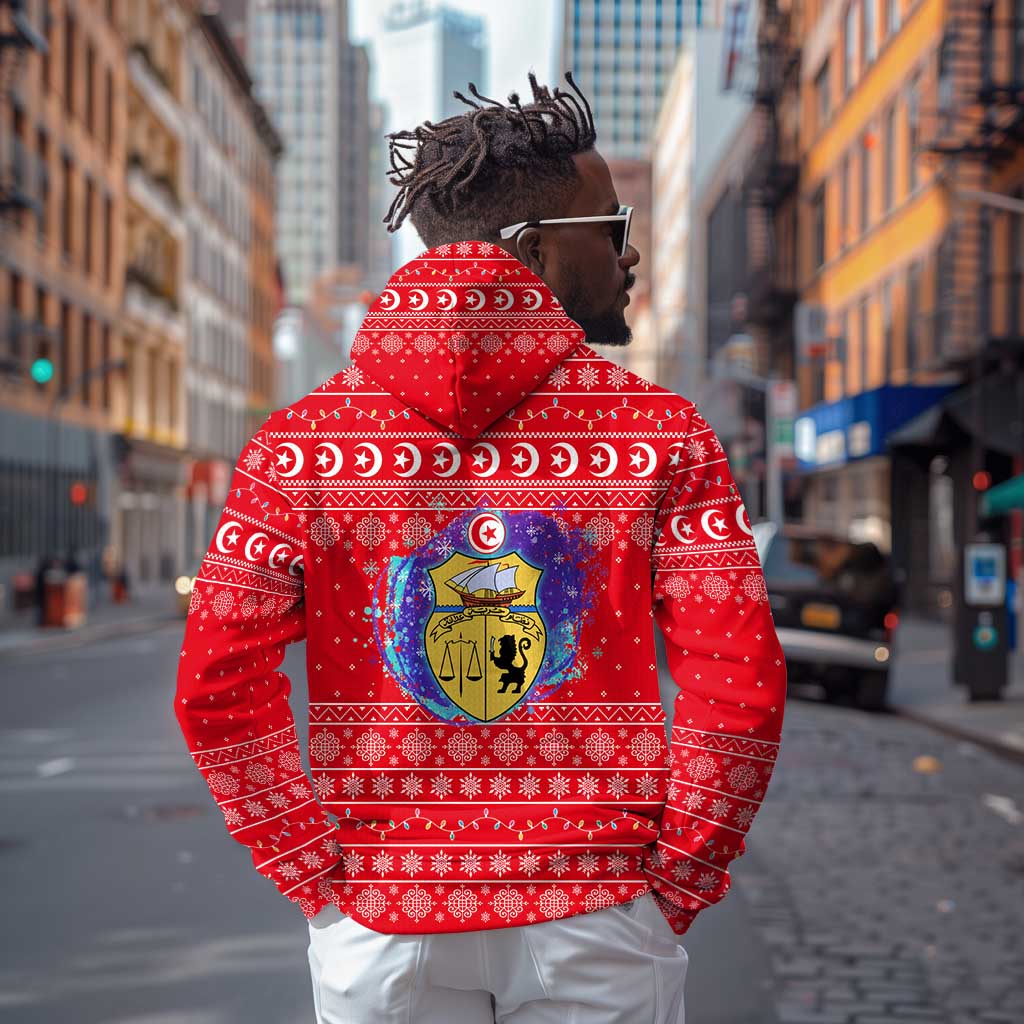 Tunisia Christmas Hoodie Desert Camel Crescent Snowflake Pattern - African Pride