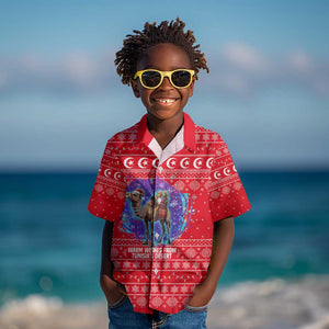 Tunisia Christmas Kid Hawaiian Shirt Desert Camel Crescent Snowflake Pattern - African Pride