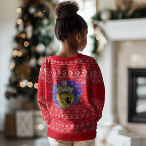 Tunisia Christmas Kid Ugly Christmas Sweater Desert Camel Crescent Snowflake Pattern - African Pride