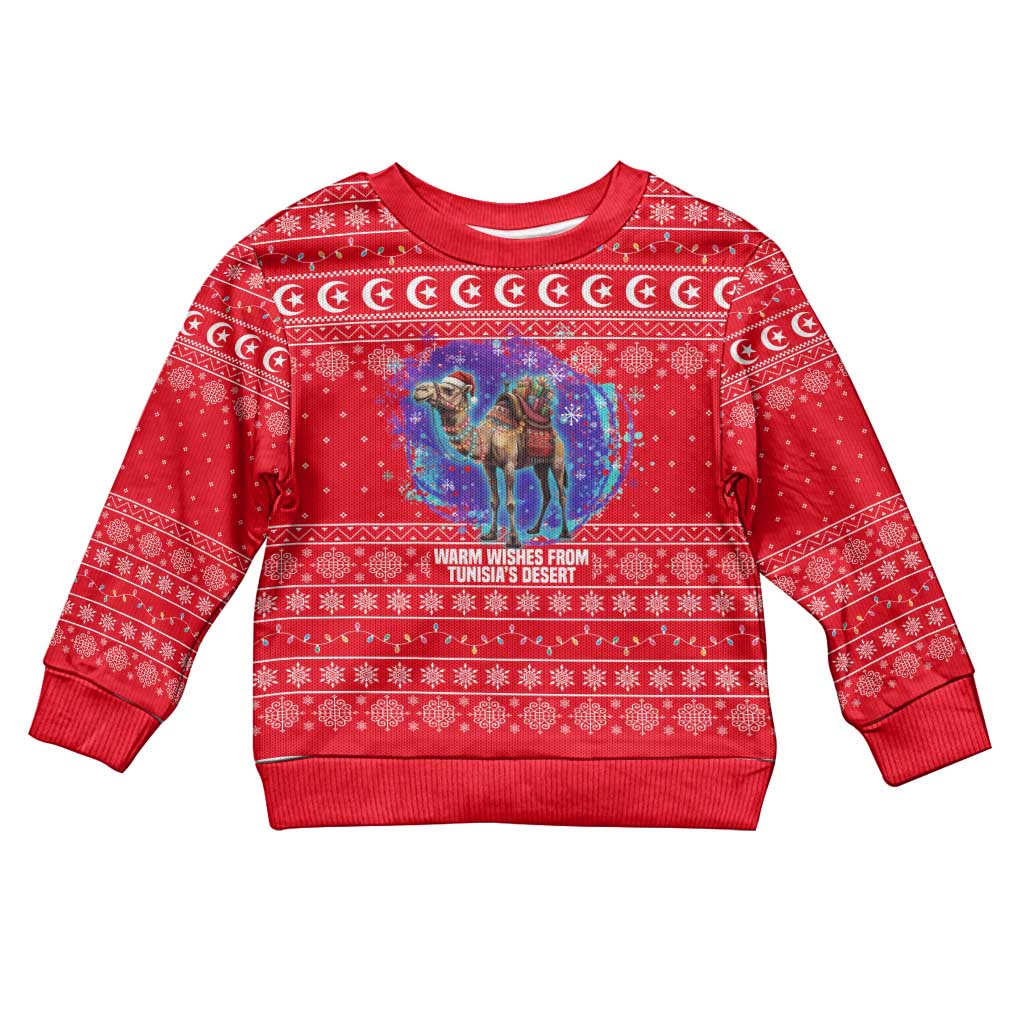Tunisia Christmas Kid Ugly Christmas Sweater Desert Camel Crescent Snowflake Pattern - African Pride