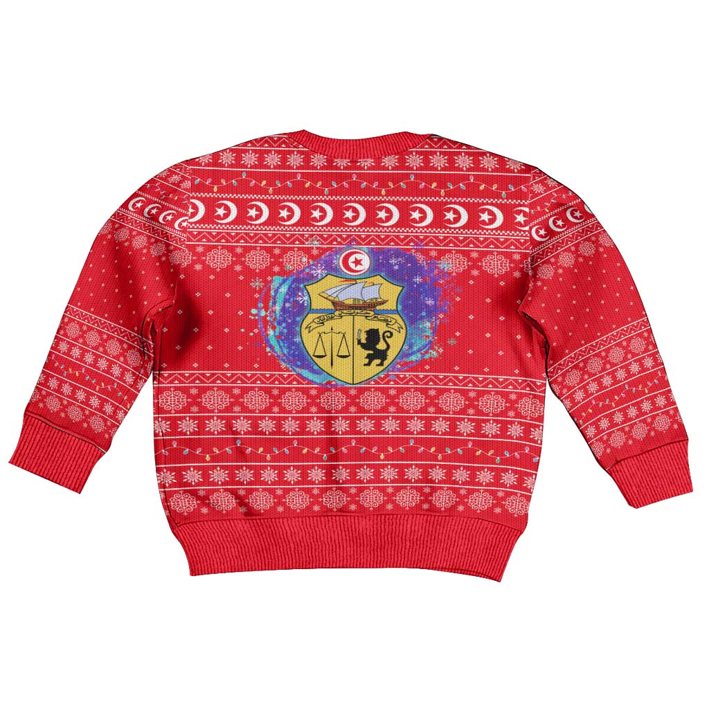 Tunisia Christmas Kid Ugly Christmas Sweater Desert Camel Crescent Snowflake Pattern - African Pride