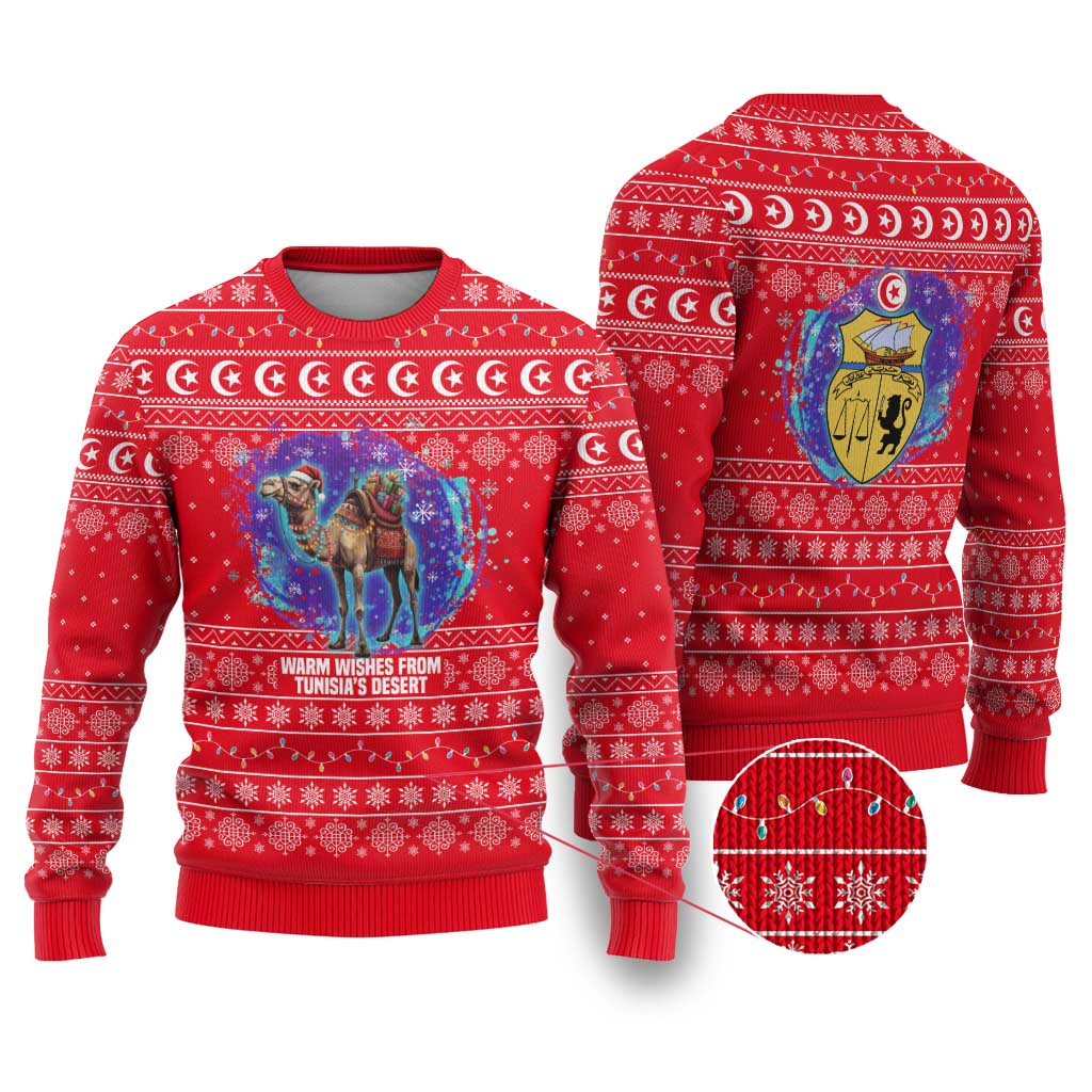 Tunisia Christmas Ugly Christmas Sweater Desert Camel Crescent Snowflake Pattern - African Pride