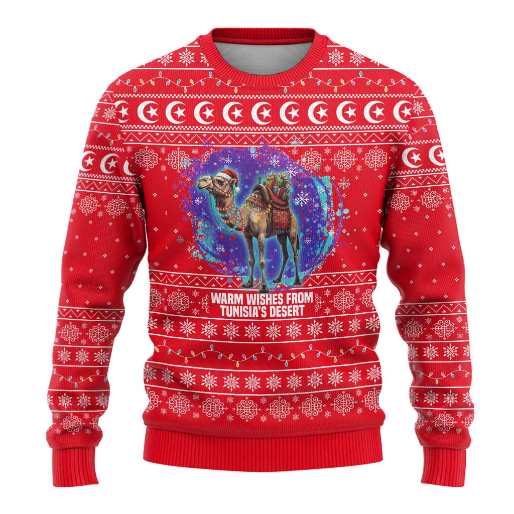 Tunisia Christmas Ugly Christmas Sweater Desert Camel Crescent Snowflake Pattern - African Pride