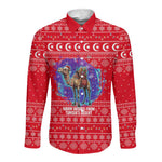 Tunisia Christmas Long Sleeve Button Shirt Desert Camel Crescent Snowflake Pattern - African Pride