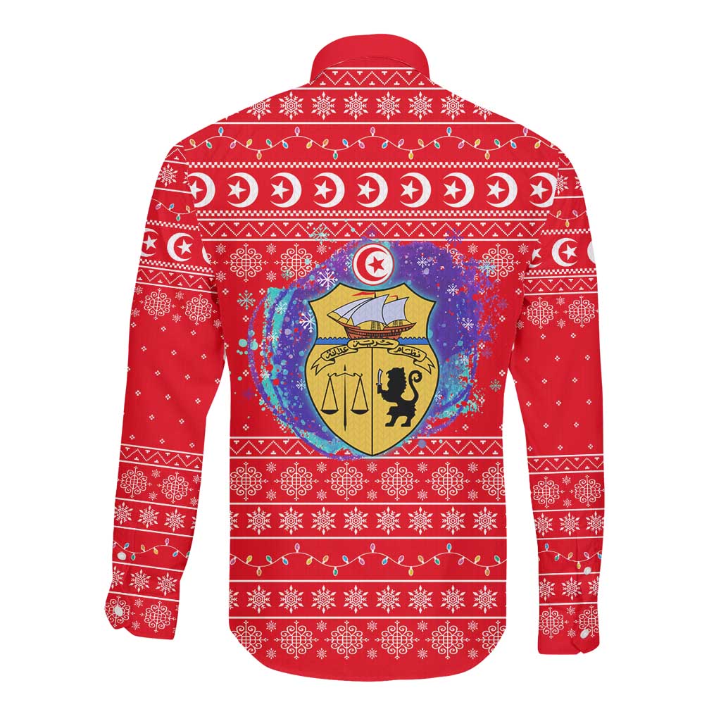Tunisia Christmas Long Sleeve Button Shirt Desert Camel Crescent Snowflake Pattern - African Pride