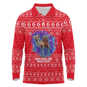 Tunisia Christmas Long Sleeve Polo Shirt Desert Camel Crescent Snowflake Pattern - African Pride